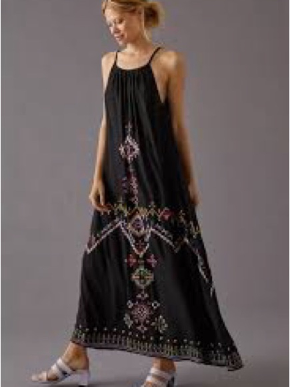 Anthropologie Black Maxi Dress with Colorful Embroidery